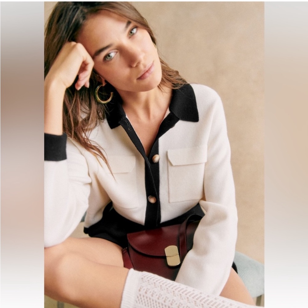 NWOT Sezane Betty Cardigan in Small, Ecru/Black